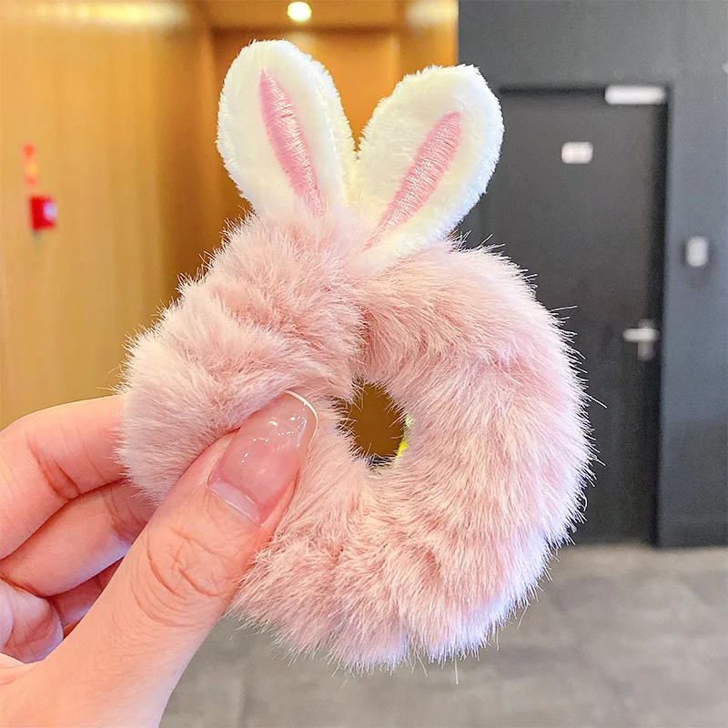 Sweet Rabbit Ears Hair Rope Imitation Rabbit Fur Elastic Hair Bands Girls Fur Fluffy Hair Ties  Plush Girls Hair Accessories Scr