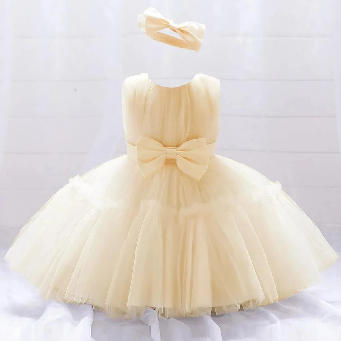 Toddler White Baby Girls Party Dresses Bow 1st Birthday Wedding Princess Dress for Girls Baptism Bridemaid Evening Gown Vestidos