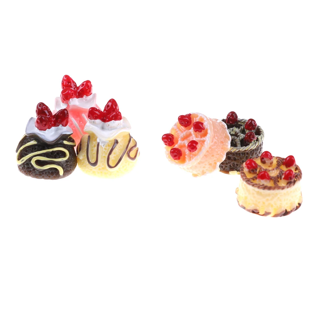 6pcs Dessert 3D Resin Cream Cakes Miniature food Dollhouse Accessories