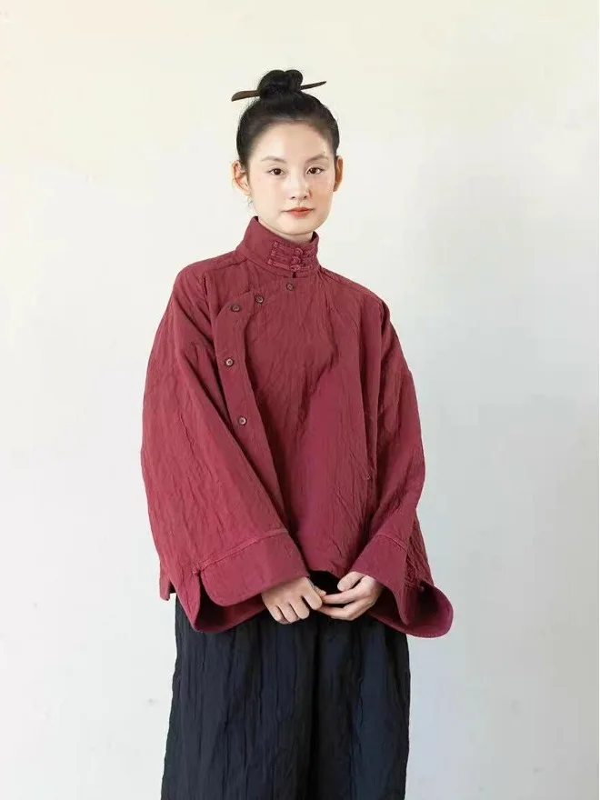 Novo chinês sle ort algodão jaet solto ajuste gola mistura de linho outono inverno outerwear ele mat design