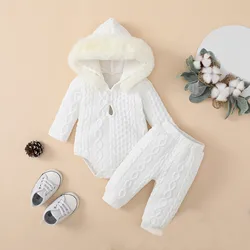 0-18M Newborn Baby Girls Clothes Set Infant Long Sleeve Hooded Rompers Elastic Band Pants Autumn Winter Outfits Toddler Clothing