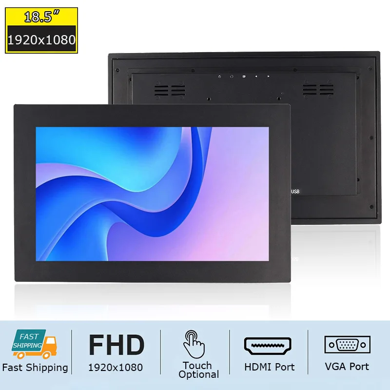 

High Resolution 18.5 Inch Widescreen 1920x1080 Industrial Panel Mount Monitor VGA for HDMI USB Ports Touch Screen Display