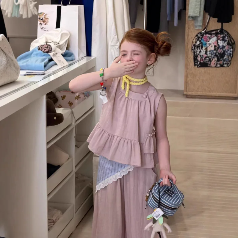 26New summer collection for girls: sweet, fashionable, high-quality, elegant doll shirt and casual pants set for children