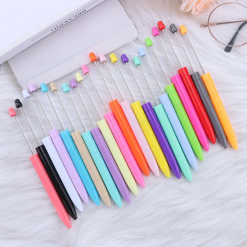 100Pc Wholesale Creative DIY Plastic Bead Pens Threading Beads Print Personalized Bead Ballpoint Pens Unique Gifts Writing Needs