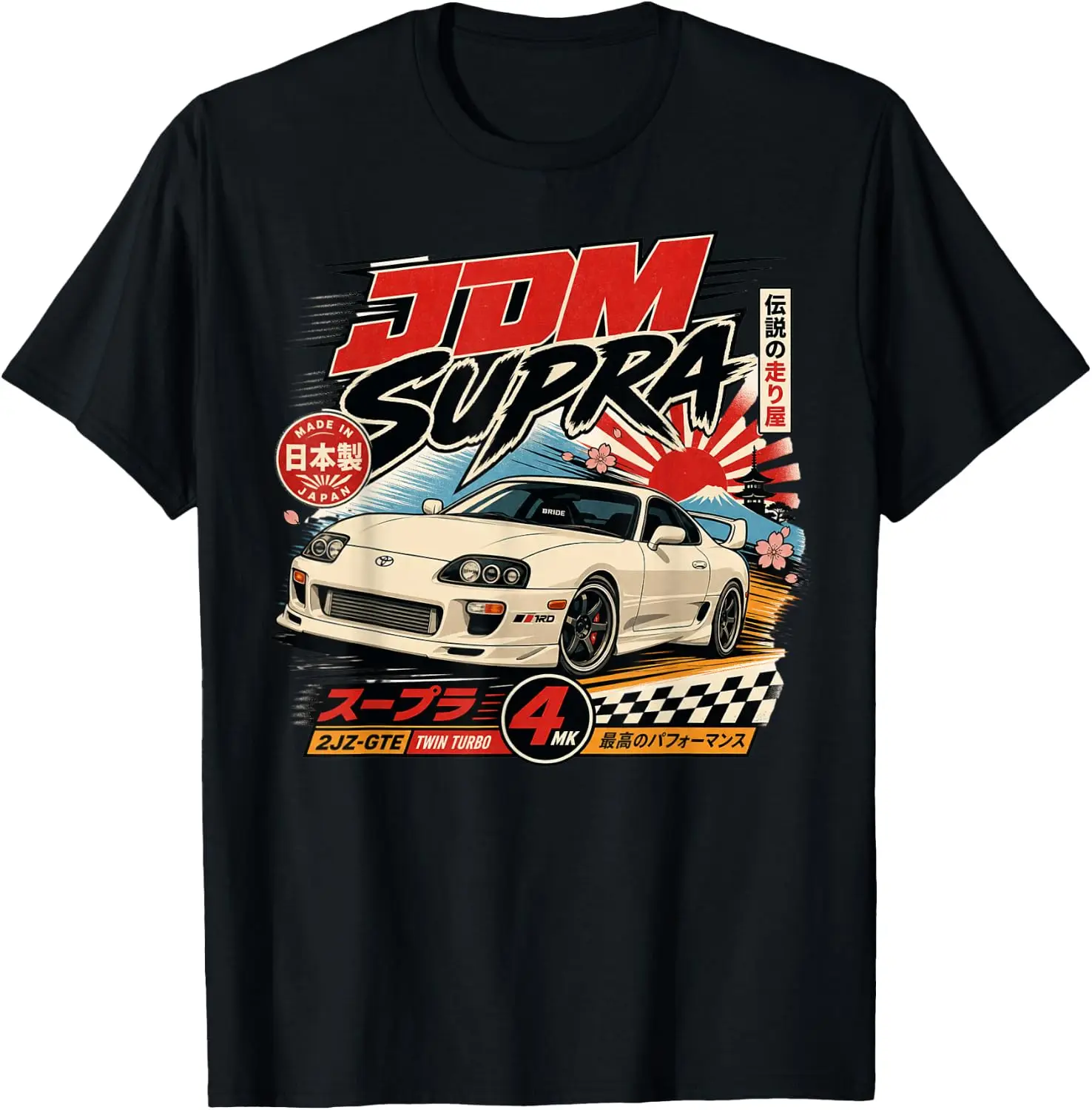 Japanese Cars Retro JDM Street Scene Tuner Car Art T-Shirt 100% Cotton Trendy Y2K Short-Sleeve Tee-Soft, Quick-Drying,