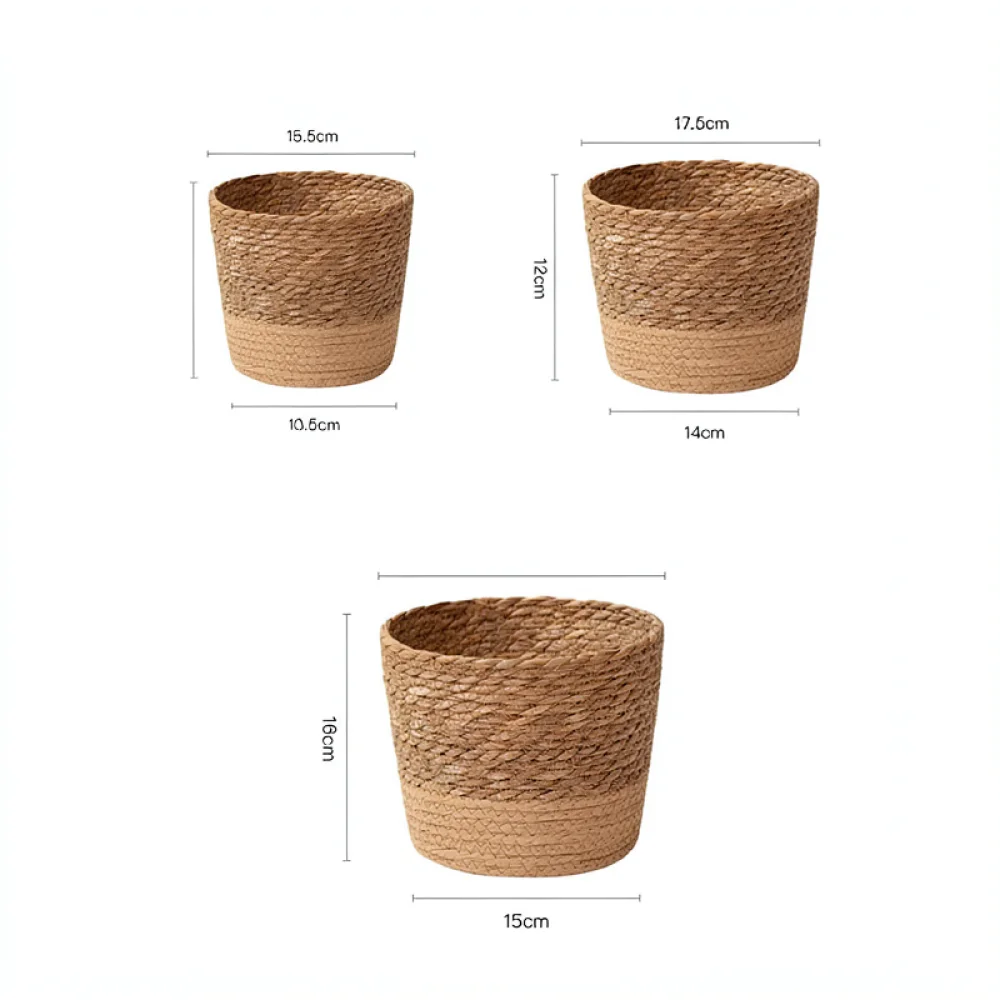Nordic Handmade Straw Flower Pot Seagrass Woven Basket Decorative Plant Container Desktop Organizer Rustic Home Decor