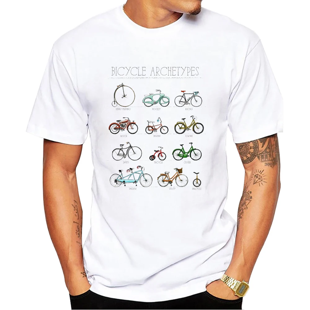 TEEHUB Vintage Bikes Men T-Shirts Boy Bicycle Print Short Sleeve T-Shirt Sport Tops Funny MTB Tees