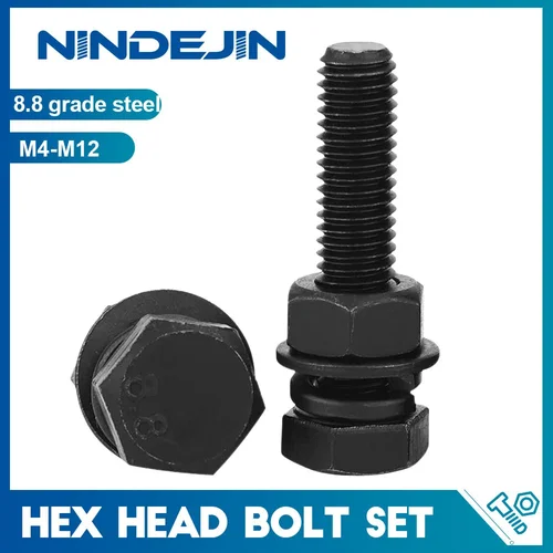 Pernos de cabeza hexagonal, tuercas con juego de arandelas, tornillos de cabeza hexagonal de acero al carbono de grado 8,8, M4, M5, M6, M8, M10, M12, Kits de pernos hexagonales