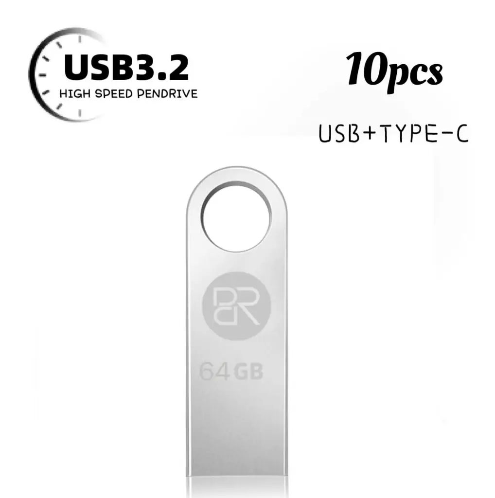 BR pen drive 128GB usb memory stick 10PCS Metal 2 IN 1 Type C   32GB 64GB 128GB cle usb cle usb flash drive memoria usb