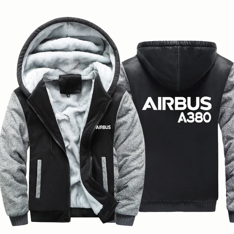 Streetwear Aviation Pilots Flight Airbus A380 Fleece Warm Wool Thick Men Coat Jackets Autumn Winter Hooded Hoodies Sweatshirts