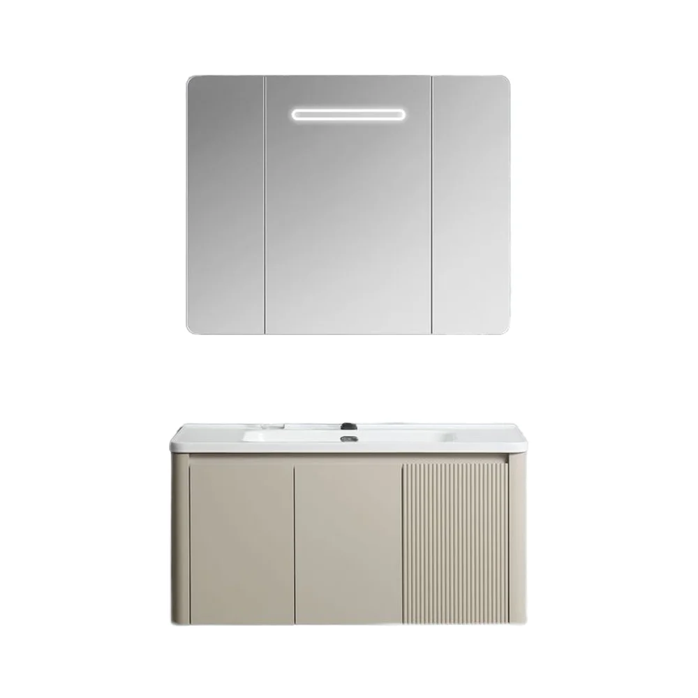 Modern Water Resistant Wall-Mounted Bathroom Cabinet with Framed Mirror and Ceramic Wash Basin Apartment Vanity Set