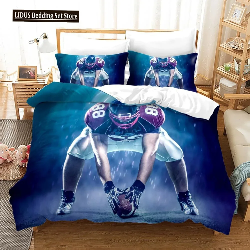 Burning Football Duvet Cover Set King Size For Boys Women Men Blue And Red Flame Bedding Set Polyester Comforter Cover Sport