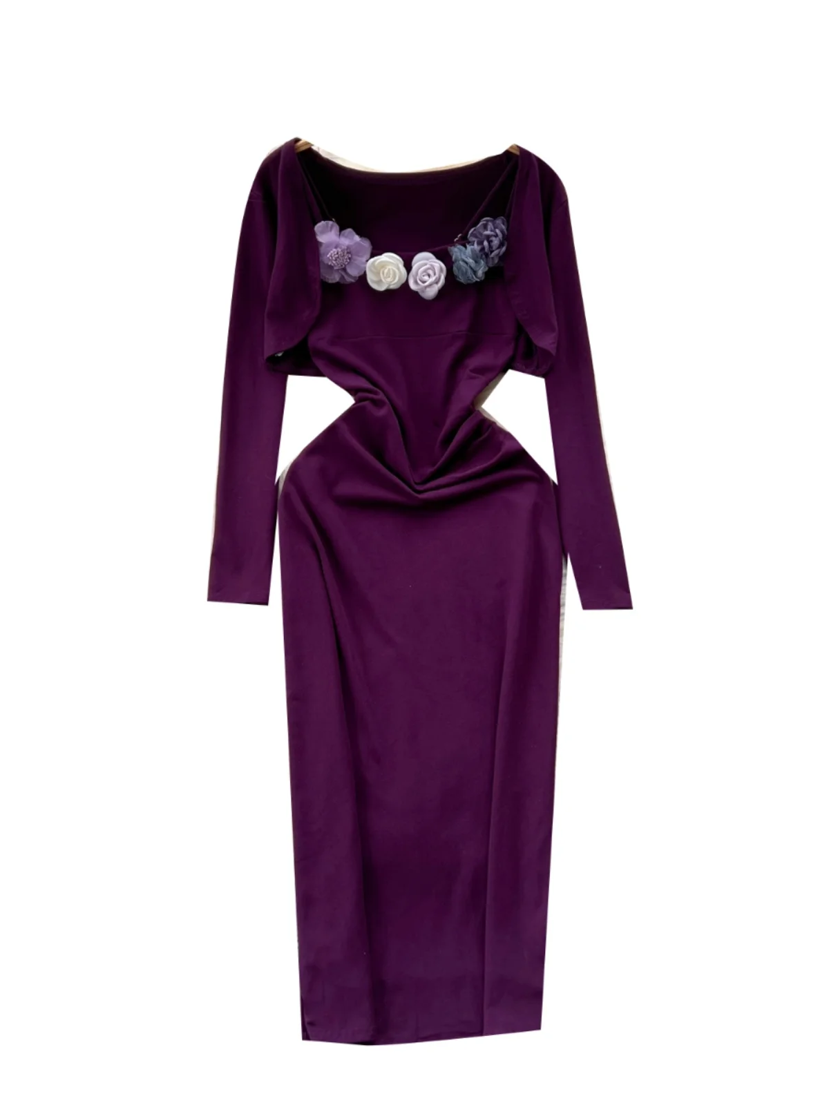 Rose Flower Waist-Cinching Dr + ort Sve Long Coat Two-Piece Set Ele Ladylike Sle for Young Women 8-25 Years Old