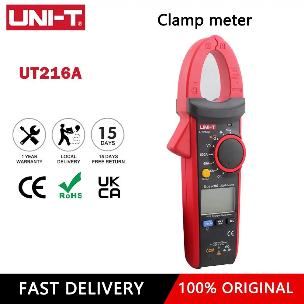 

Red Multimeter Digital Clamp 6000 Counts True RMS Safety Level CAT II 1000V/CAT III 600V Clamp Meter