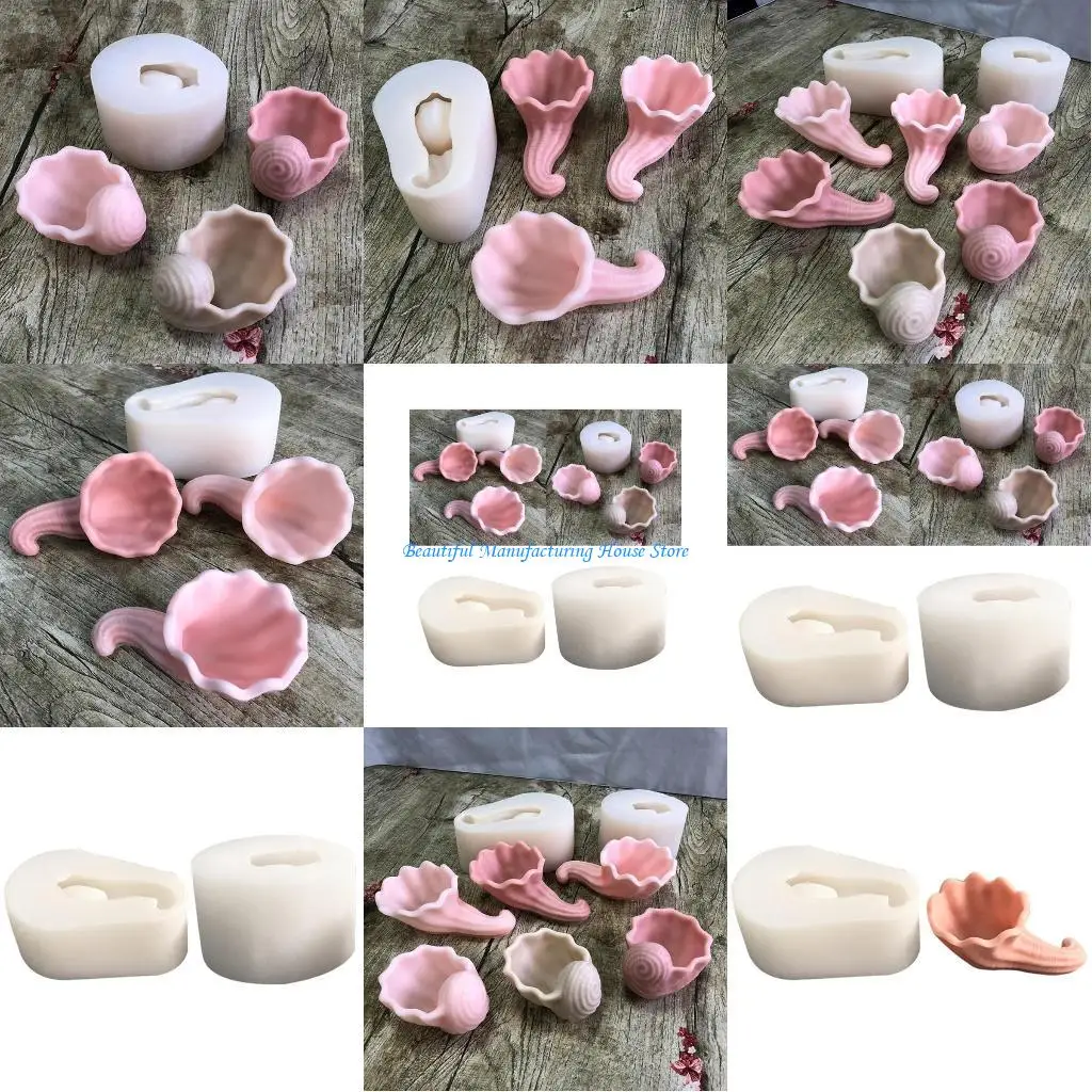 

E56A Длинная круглая раковина, гипсовый цветочный горшок, силиконовая форма, форма для литья из эпоксидной смолы, сочная ваза,