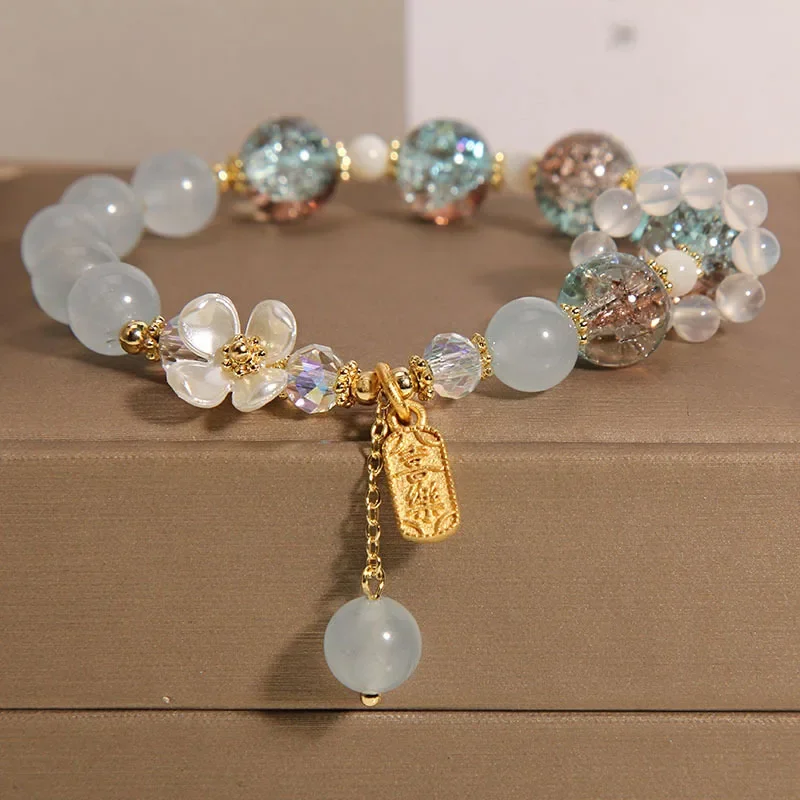 Natürliche Chalcedon Popcorn Kristall Armbänder Mode frauen Blume Anhänger Perle String Armband Geburtstag Hochzeit Schmuck