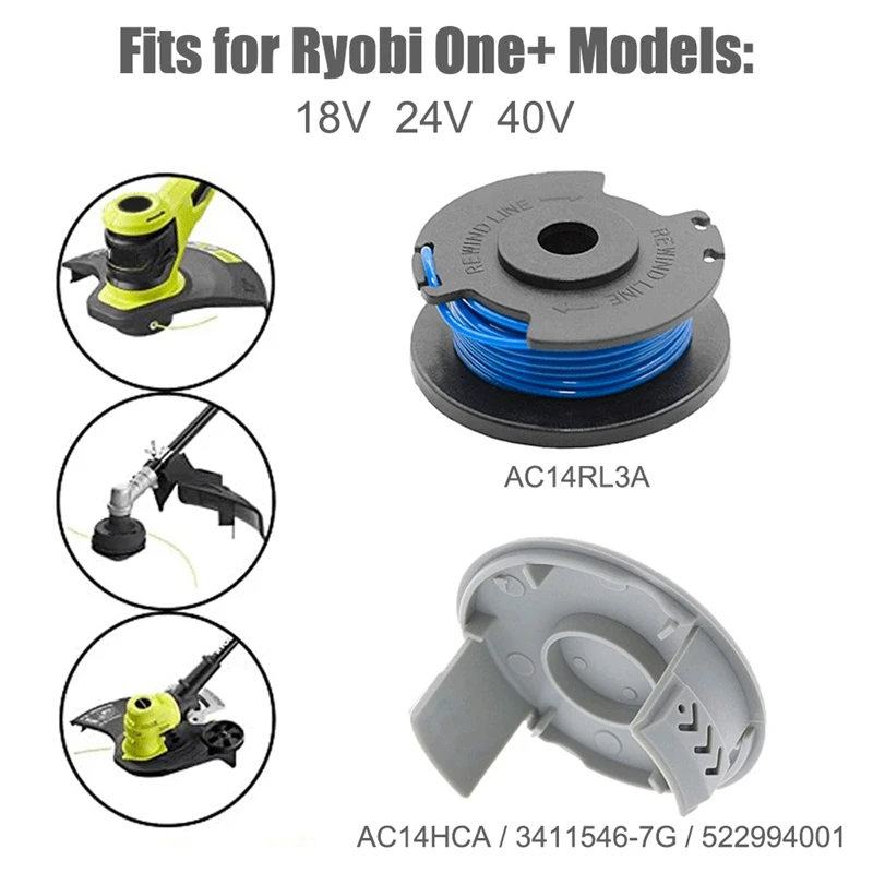 Autofeed-carrete de repuesto para cortadora de cuerdas, para Ryobi One + AC14RL3A, 18V, 24V, 40V, recortadoras inalámbricas (20 carretes + 2 tapas)
