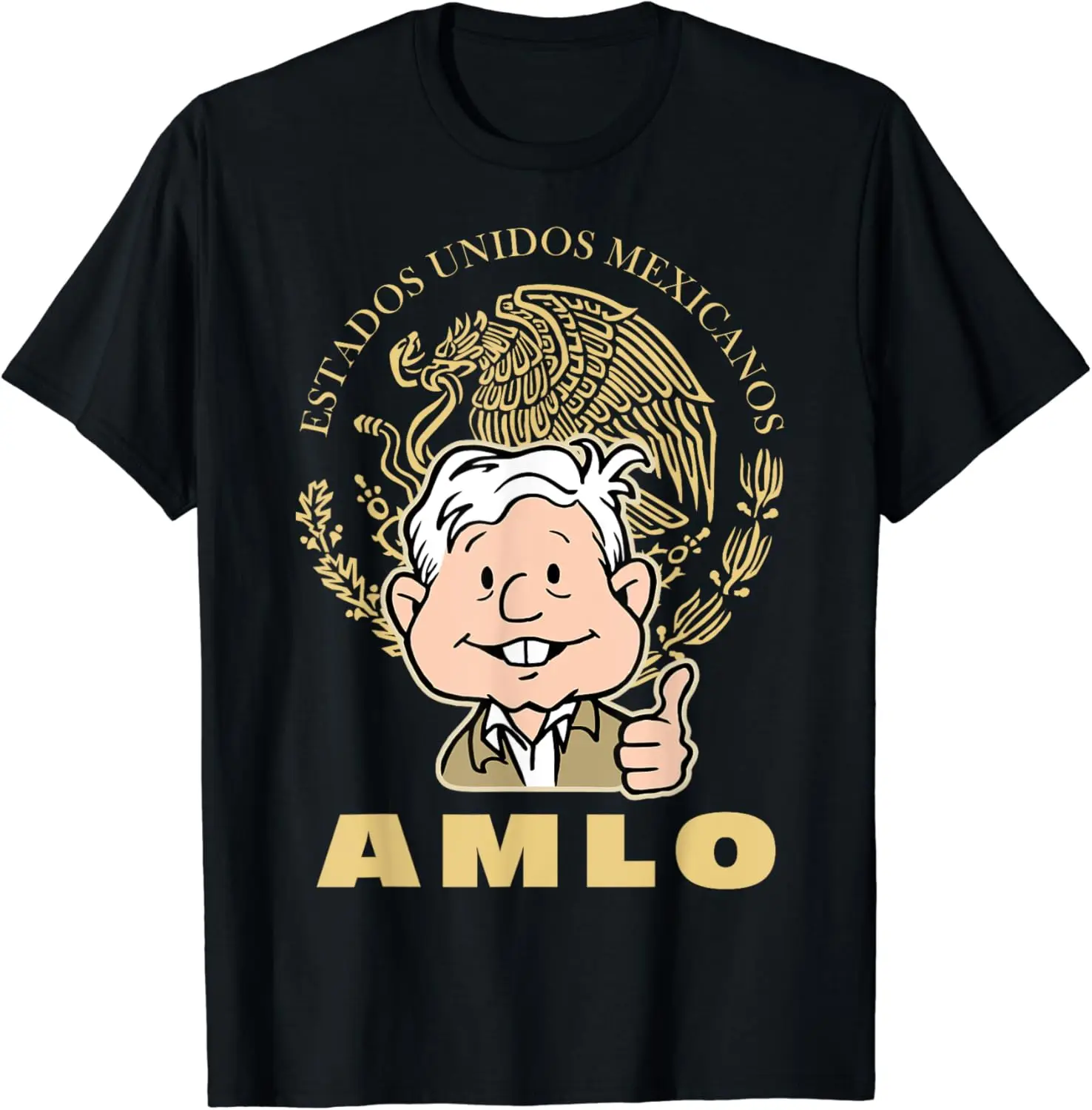 AMLO President With Mexican Escudo Nacional Amlito Cartoon T-Shirt