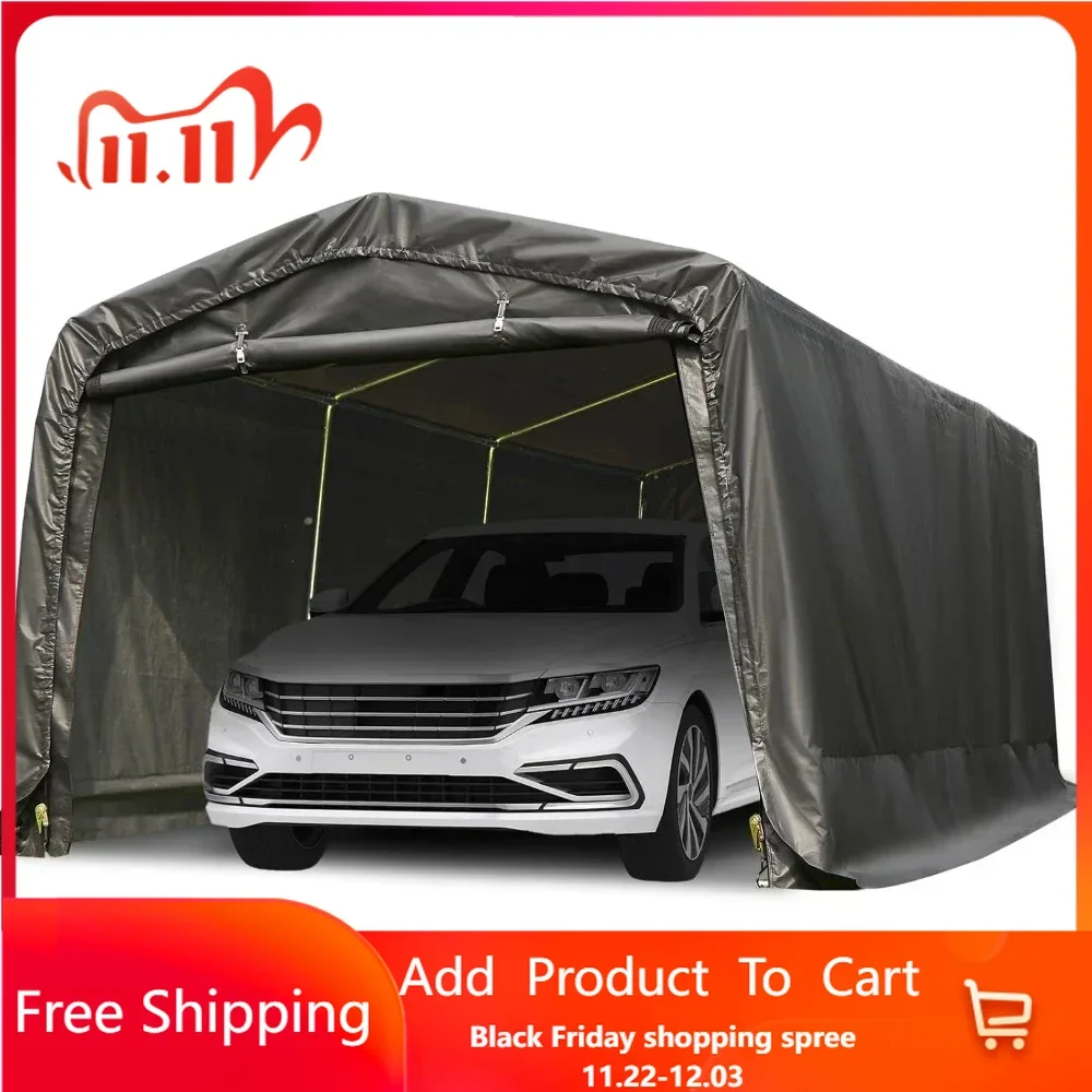 Heavy Duty Anti-Snow Carport for SUV, Full-Size Truck and Boat, Outdoor Car Canopy Boat Shelter with Reinforced Ground Bars