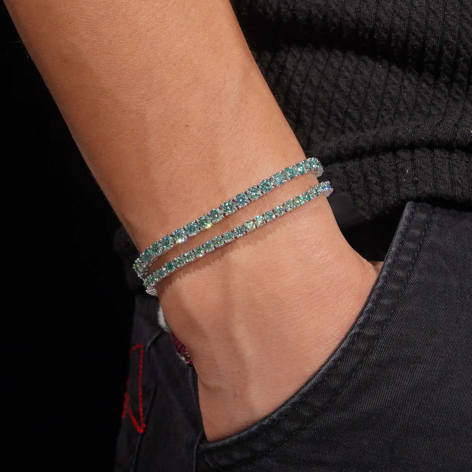 

VVS Moissanite Sterling Silver 925 Fashion Moissanite Tennis Blue Green Color Chain Bracelet and Necklace For Women