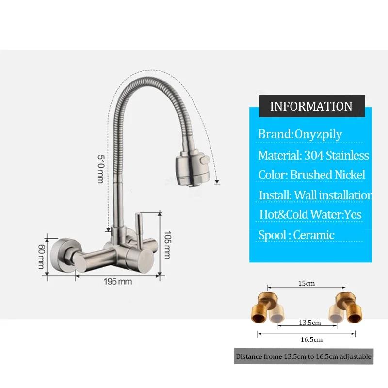 Free Shipping Black Brushed Kitchen Faucet Wall Mounted 2 Models Hot&Cold Water Sink Faucet 360 Rotation Sprayer Taps