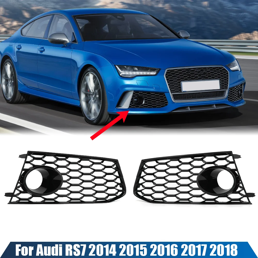 

Glossy Black Car Front Fog Light Grille Cover Trim For Audi RS7 2014 2015 2016 2017 2018 HONEYCOMB HEX Fog Lamp Grill