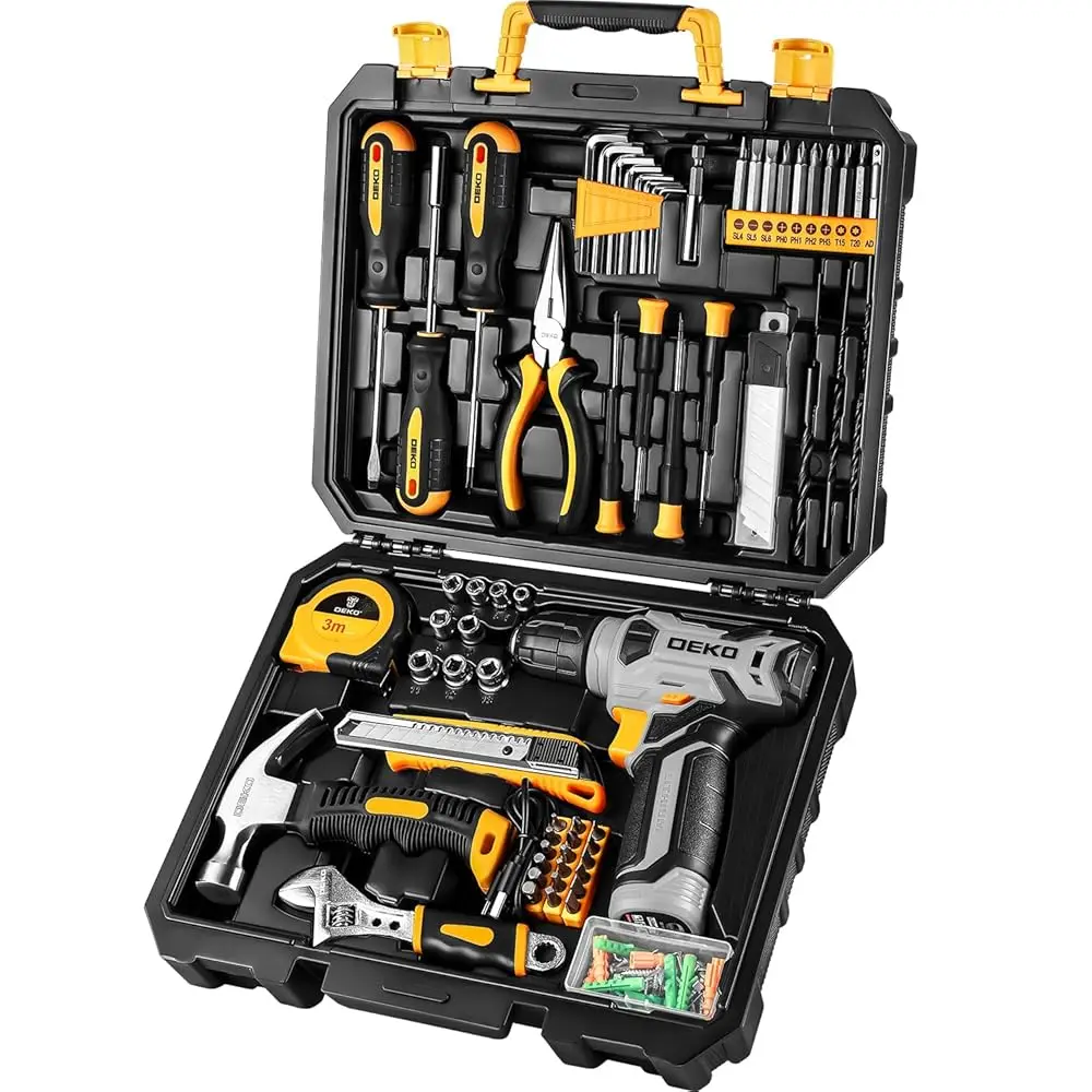 

Tool Set：Tool Kit With 8V Cordl Drill,Tool Box With Drill,Hand Drill Set For Men & Women,Home Tool Kits For House