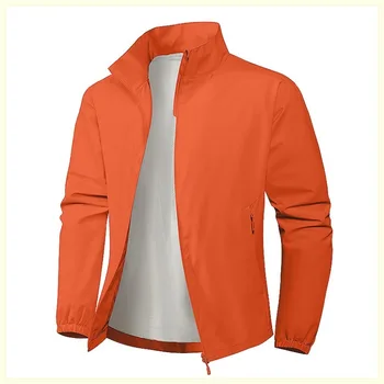 Men's Autumn Stand Collar Lightweight Jacket Casual Outdoor Sports Solid Color Breathable Fitness Running Streetwear Versatile 4