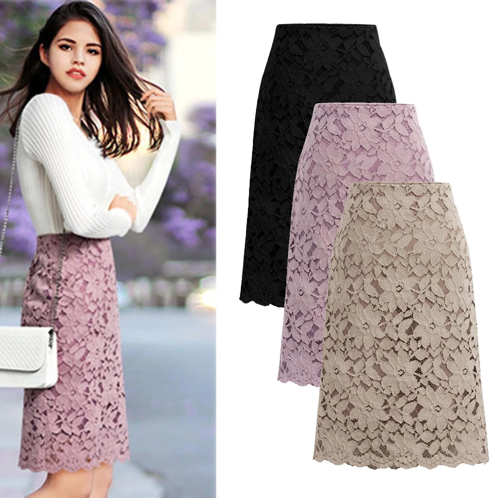 

Women Skirt Summer Lace Elegant Office Skirts Womens Pencil Bandage Skirt for Women Skirts Knee-length High Waist M-4XL