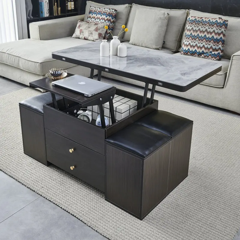 

Elevated solid wood lifting coffee table for small apartments, with stone slabs, flint, tempered steel, and a dual-use coffee ta