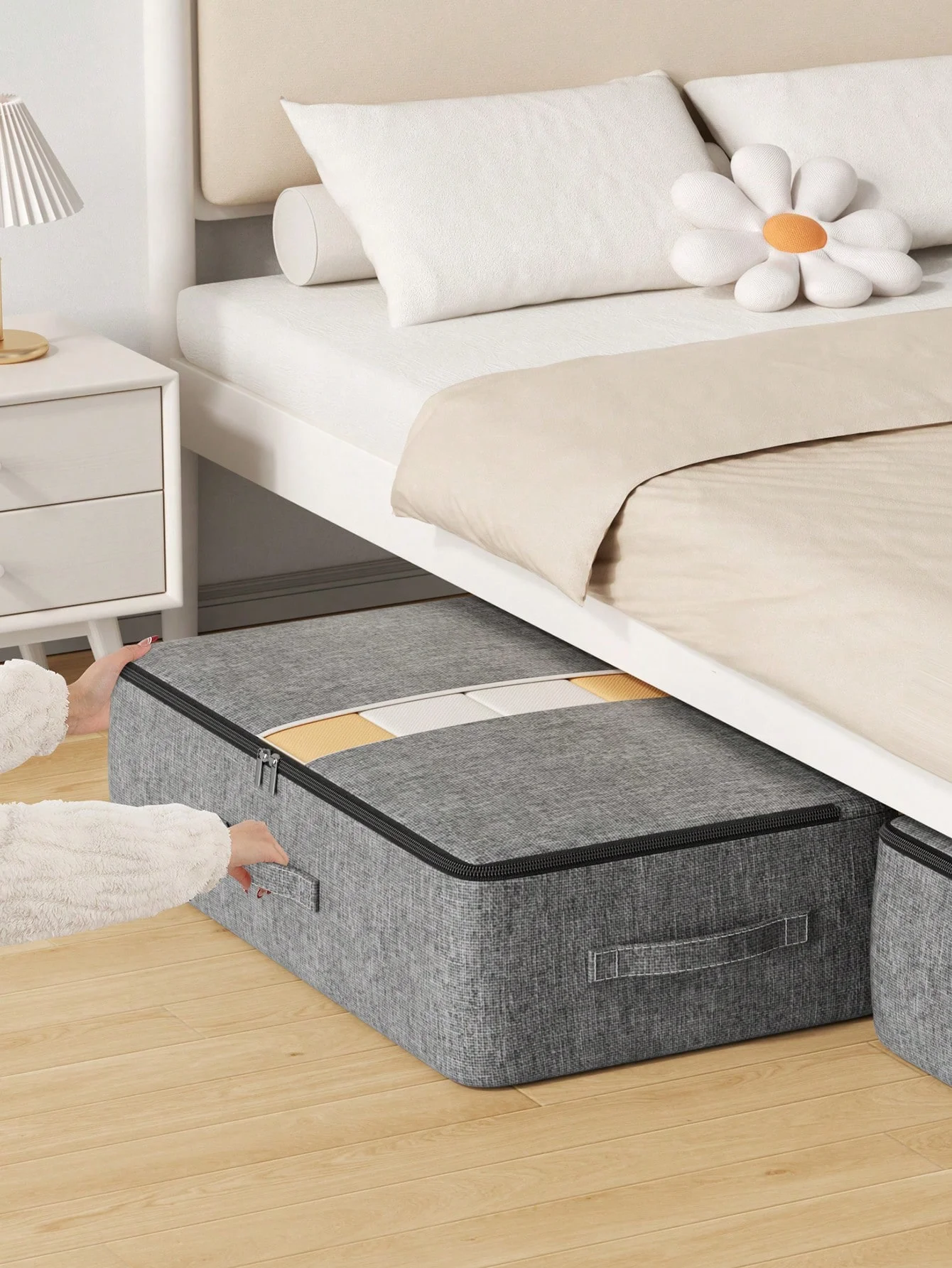 Cation Bettunterlage-Aufbewahrungstasche, Transparentes Fenster, Griff Inklusive, Ideal für Kleidung, Decken, Platzierung unter dem Bett, im Schrank, War – Detail 1