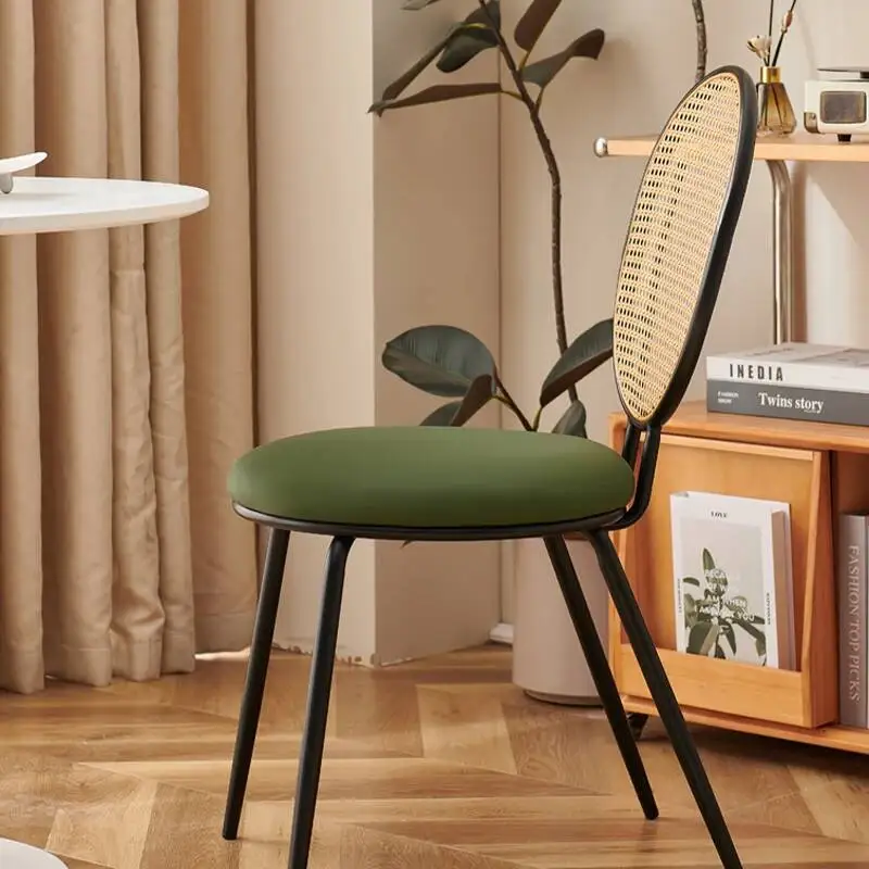 Retro Elegant Rattan Dining Chair with Leather Seat Comfort High-back Restaurant Cafe Chair Modern Stylish Home Kitchen Chairs