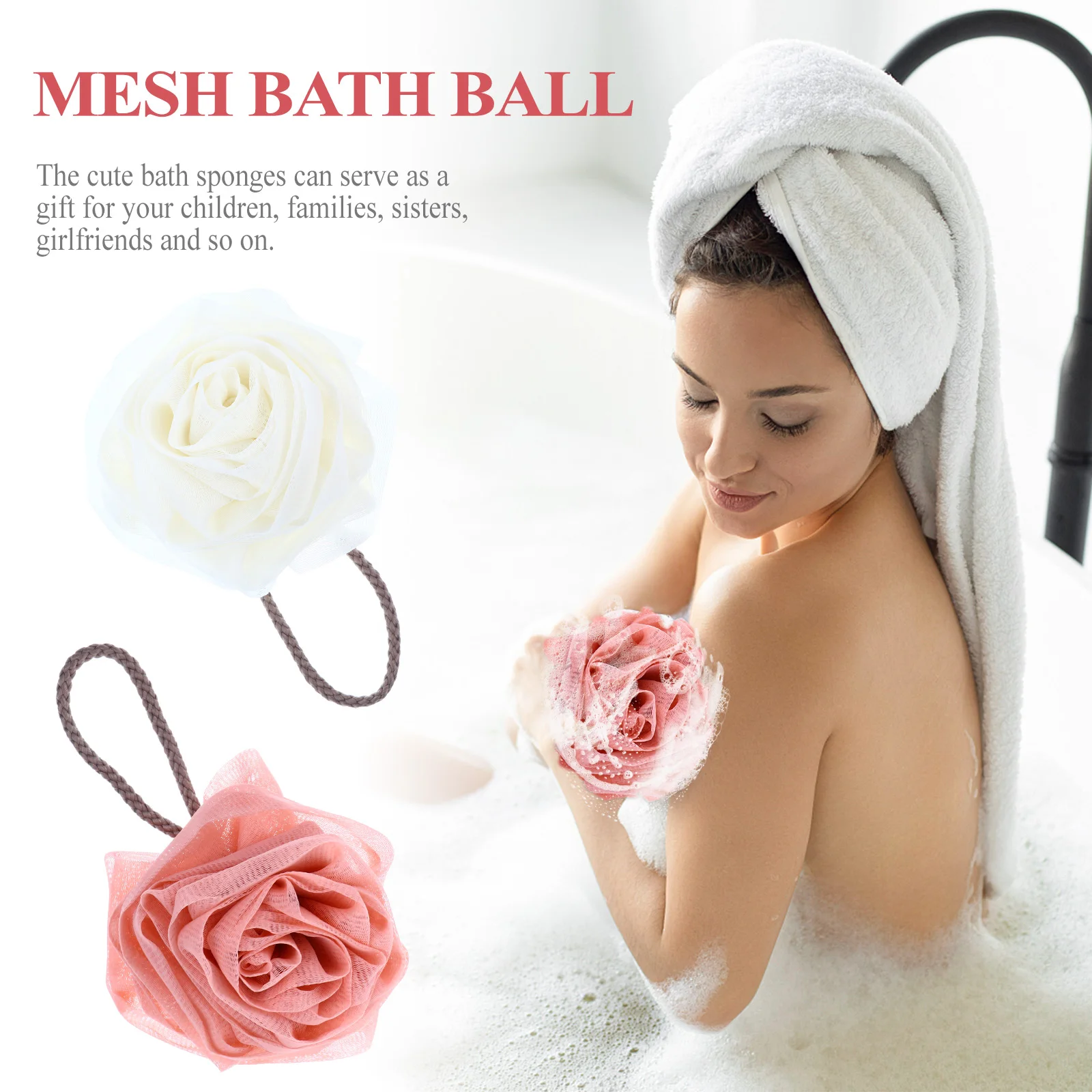 

2 Pcs Mesh Bath Ball Flower Super Soft Mesh Shower Sponges Fast Drying Foaming Bath Ball Scrubber
