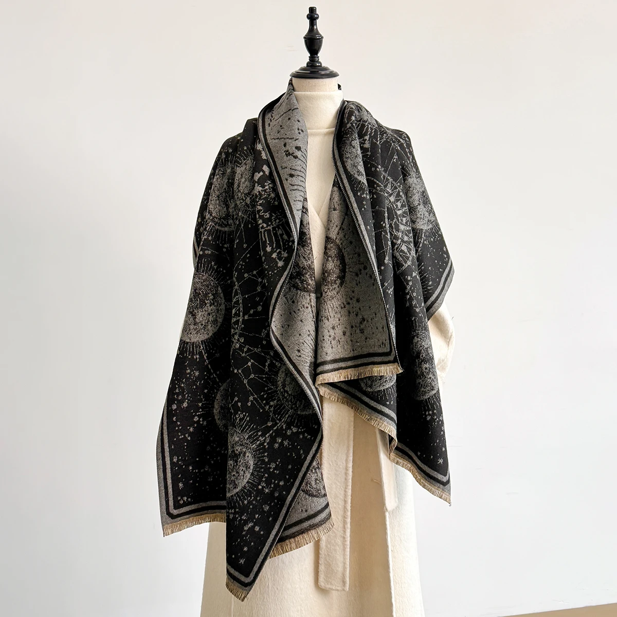 Elegante Damen-Jacquard-Pashmina-Kaschmirschals für den Winter, dicker, warmer, zweiseitiger Schal, kältebeständiger und winddichter Deckenschal – Detail 6