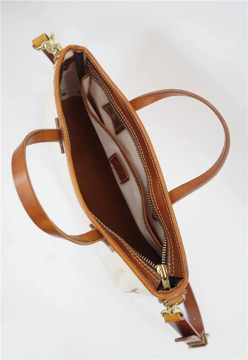 Simple designer handmade thick canvas cow leather men women's handbags outdoor daily work travel large-capacity messenger bag