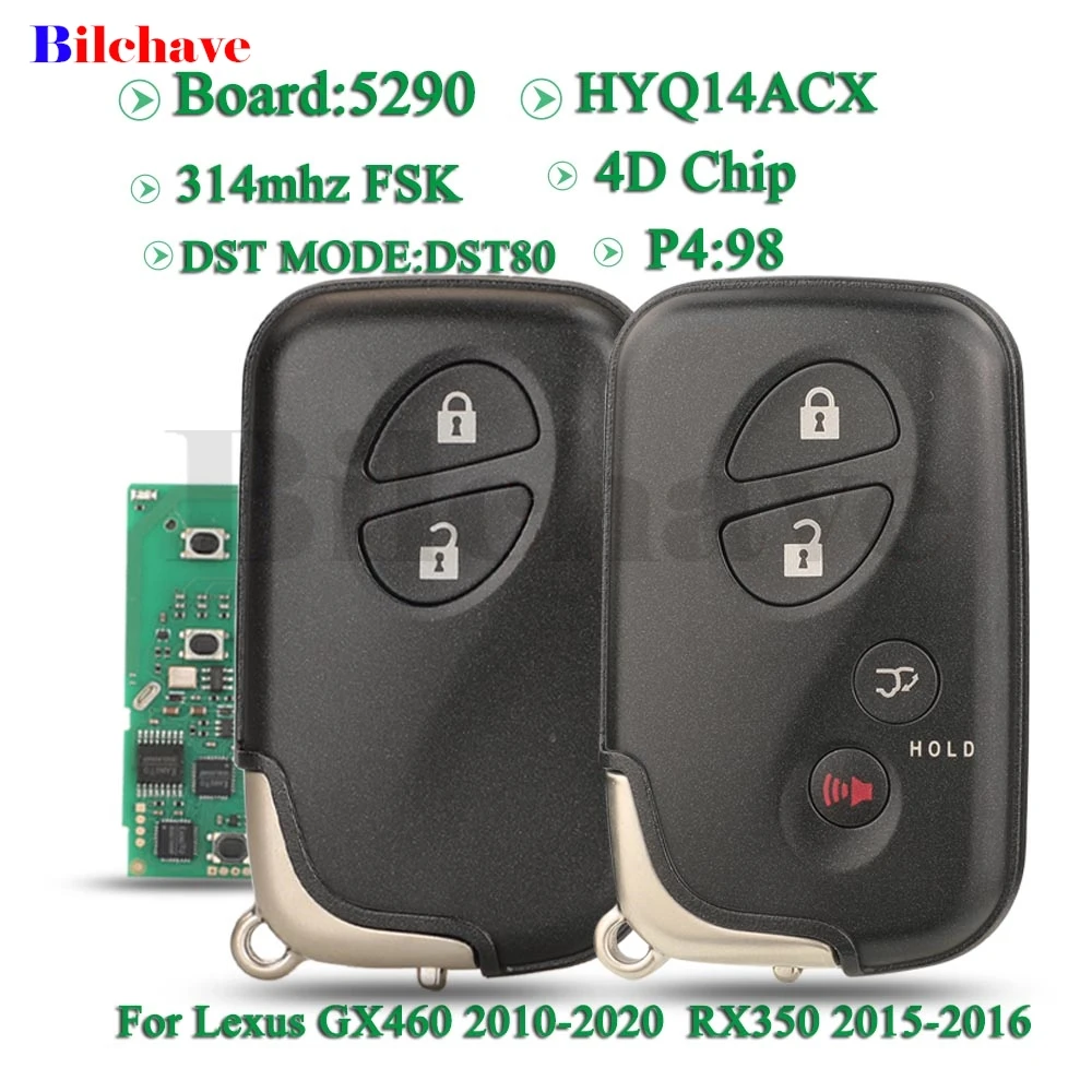 

jingyuqin Board:5290 314.35mhz FSK HYQ14ACX P4:98 4D Chip Smart Car Remote Key Fob For Lexus RX350 2015-2016 GX460 2010-2020