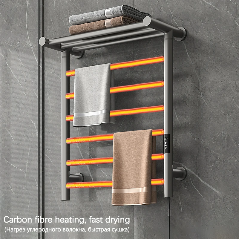 Black/Chrome Bathroom Electric Heated Towel Rail Temperature Timing Towel Warmer Stainless Steel Electric Towel Rack For Home