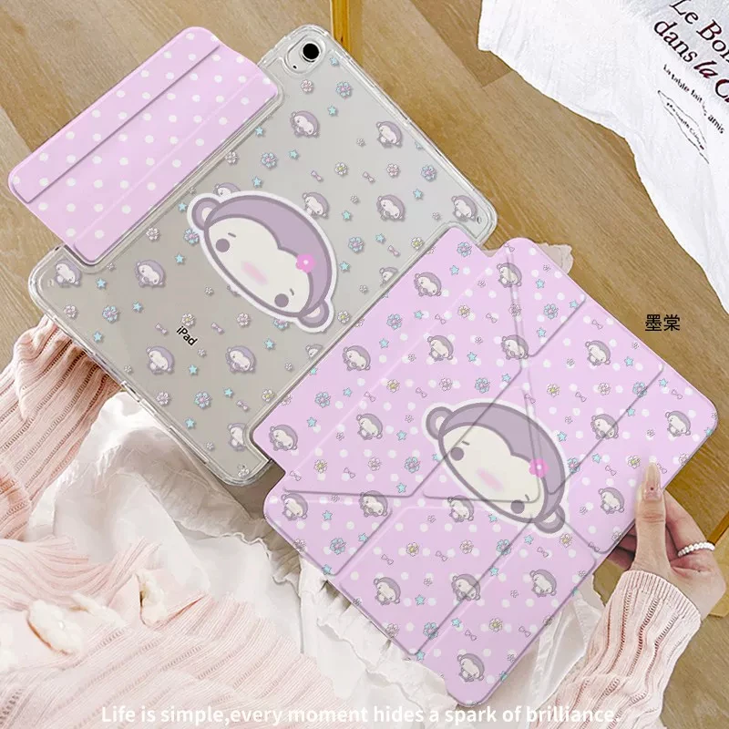 Ins Korea Cute Pink Dot Monkey Y2K Tablet Case For iPad Pro 13in 11th M5M4 12.9in A16 7/8/9/10th Air4/5/6/7 11in M2M3 Mini Cover