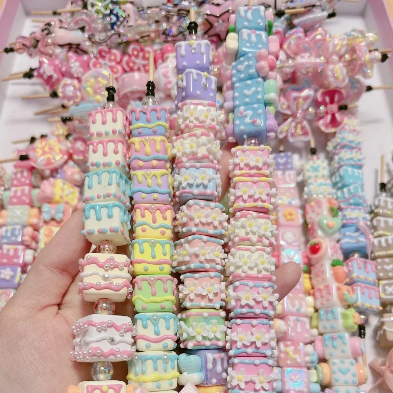 

New Arrival Colorful Square Flower Cream Cartoon Mix Pattern Handmade Beads DIY Charms for Bracelet Girly Post Jewelry Material