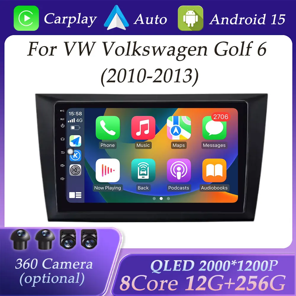 Wireless Carplay for VW Volkswagen Golf 6 2010 - 2013 Car Radio Video Multimedia Player Split Screen GPS Navi DSP Stereo WiFi BT