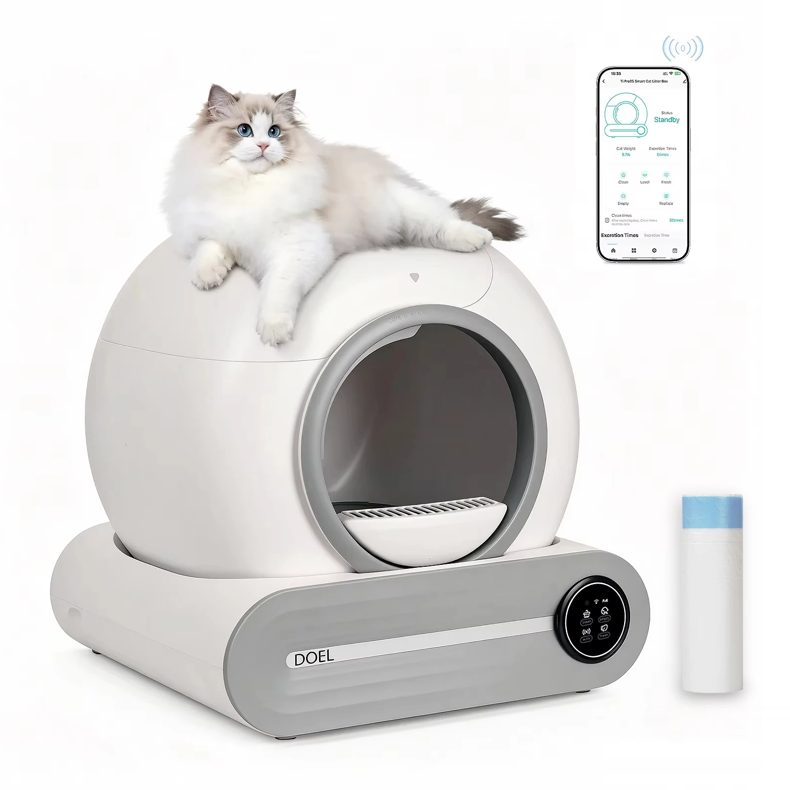 DOEL 2026 Upgrade Automatic Smart Litter Box, Self-Cleaning Cat Litter Box 65L Large Capacity, APP Control, 2.4G WiFi Only, Ion Odor Neutralization, Compatible with Clumping Litters, Ideal for Multi-Cat Homes