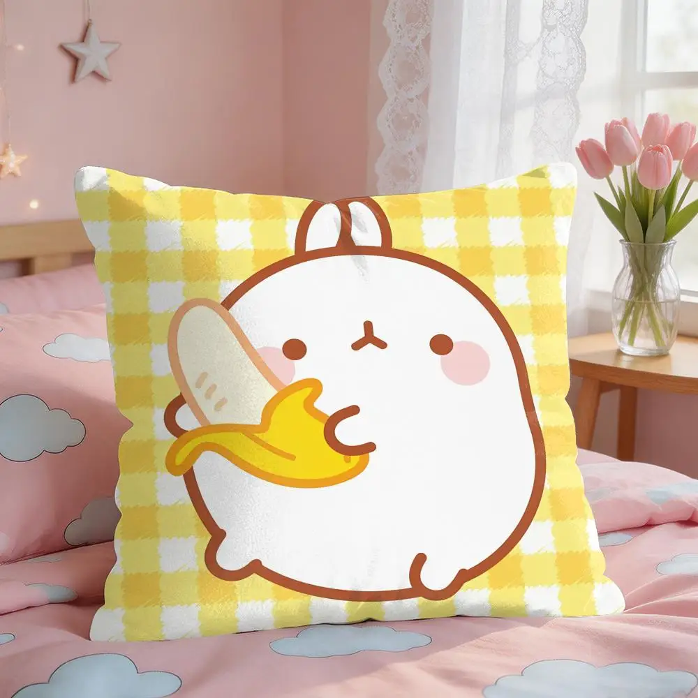 Cartoon M-Molang Rabbit Cushion Cover Square Short Plush Pillow Case Living Room Sofa Home Decor Funda 40X40