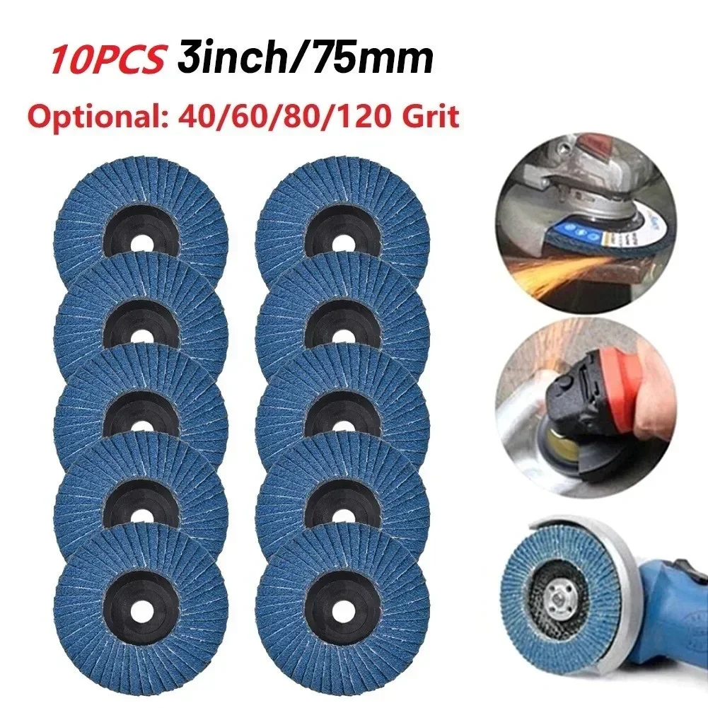 

10pcs 3inch Grinding Wheel Flap Discs Angle Grinder 60/80/120 Grit Sanding Disc Wood Blades For Angle Grinder Abrasive Tool