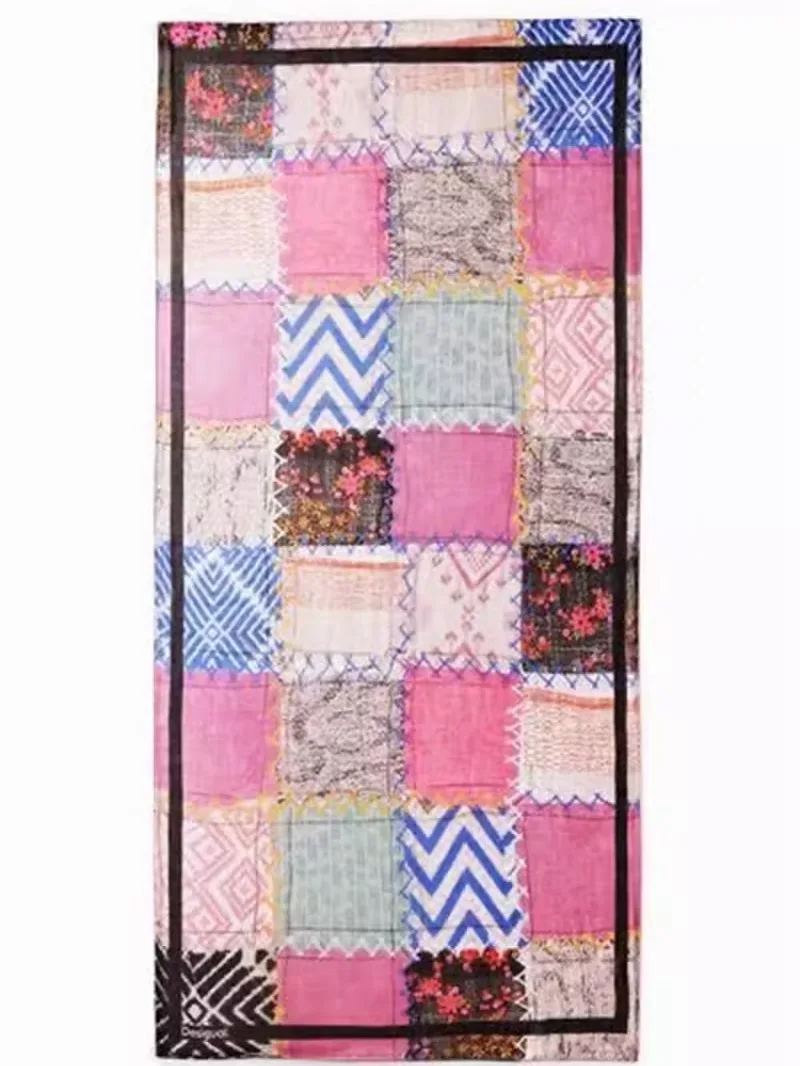 Foreign Trade Spain Original Scarf Color Splicing Decorative Printed Lightweight Women's Shawl 95 * 185