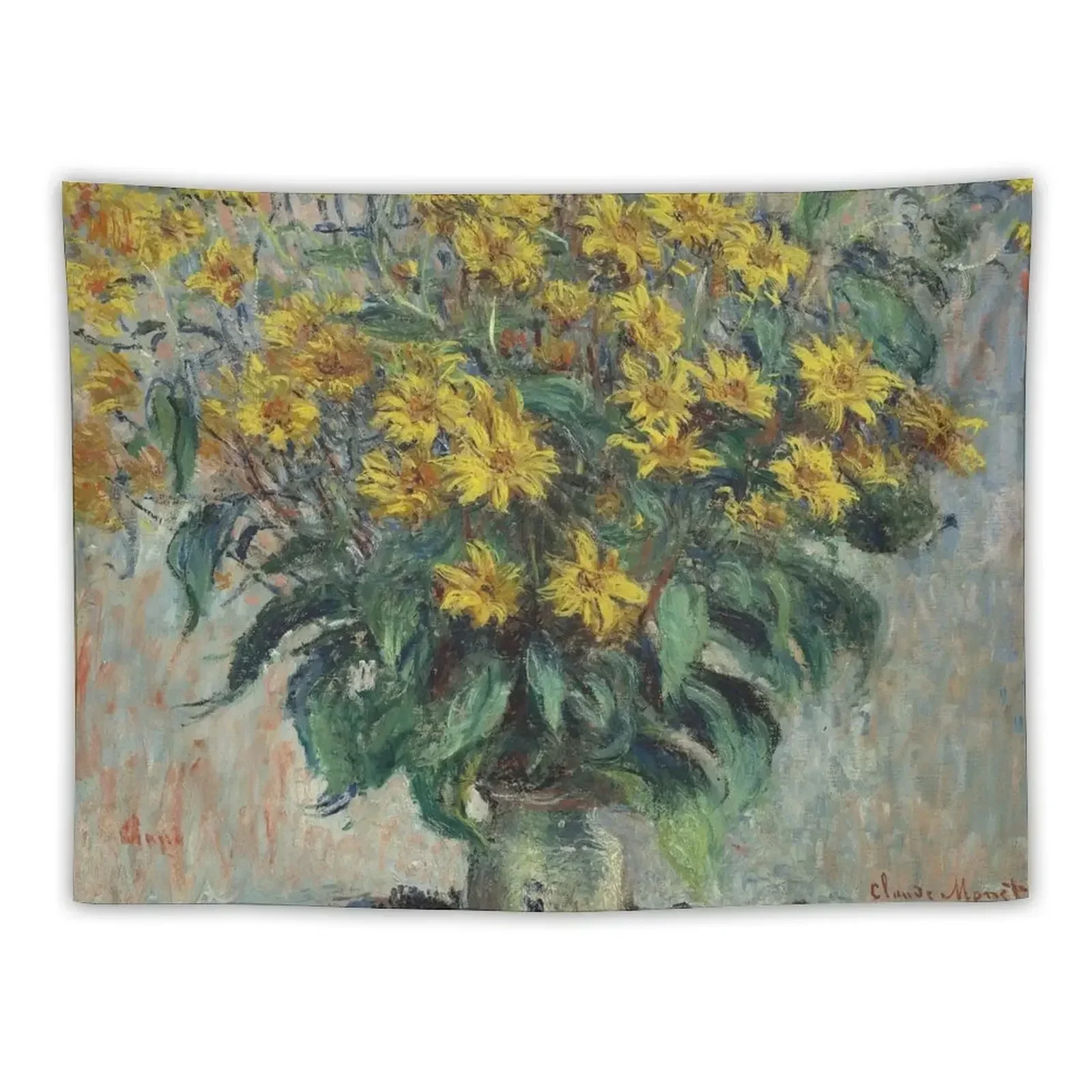 Tapiz de flores de alcachofra de Jerusalén con estampado de Bellas Artes de Claude Monet, decoración del hogar, tapices de pared