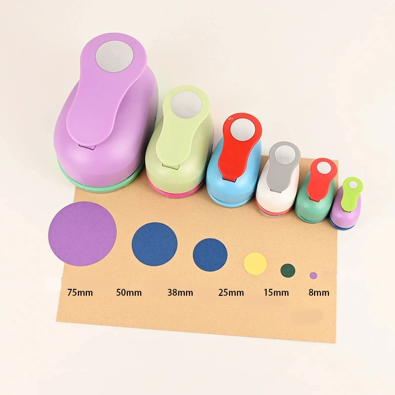 Assorted Circle Punch Set (8/16/25/38/50/75mm) - Vibrant Paper Craft Tool for DIY Scrapbooking & Card Making （Random Color）