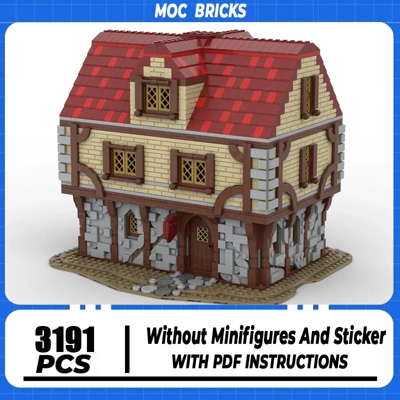 중세 성 모델 Moc 빌딩 블록 중세 호텔 기술 벽돌 DIY 조립 건설 장난감 휴일 생일 선물