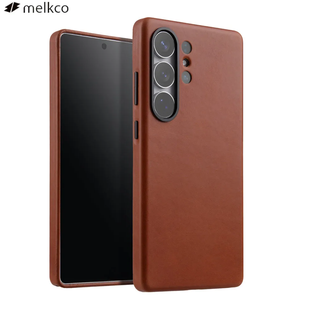 Capa Magnética de Couro Genuíno Melkco para Magsafe para Samsung Galaxy S25 S26 Ultra, Capa Retrô de Couro Bovino com Efeito Óleo e Cera, com Caixa