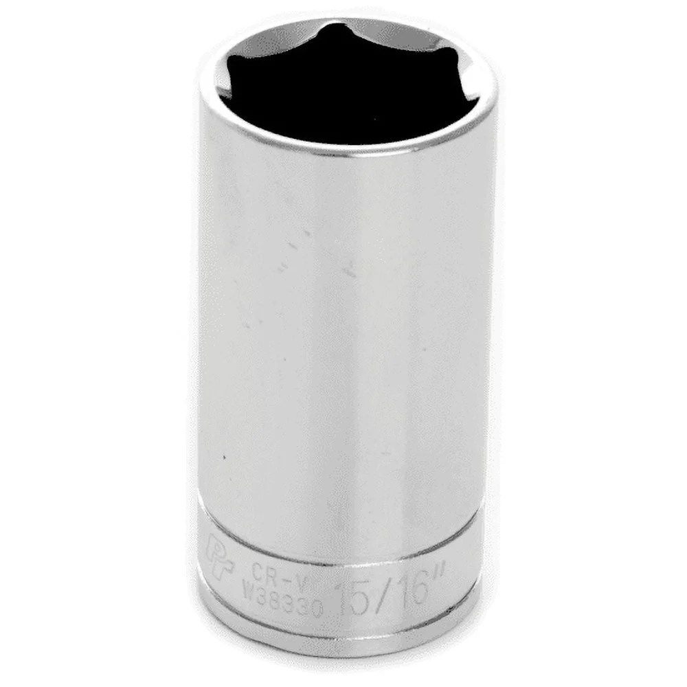 Deep Socket 15/16 Inch Chrome Vanadium Steel Corrosion Resistant Polished Finish Recessed Edges Fastener Rounding Prevention