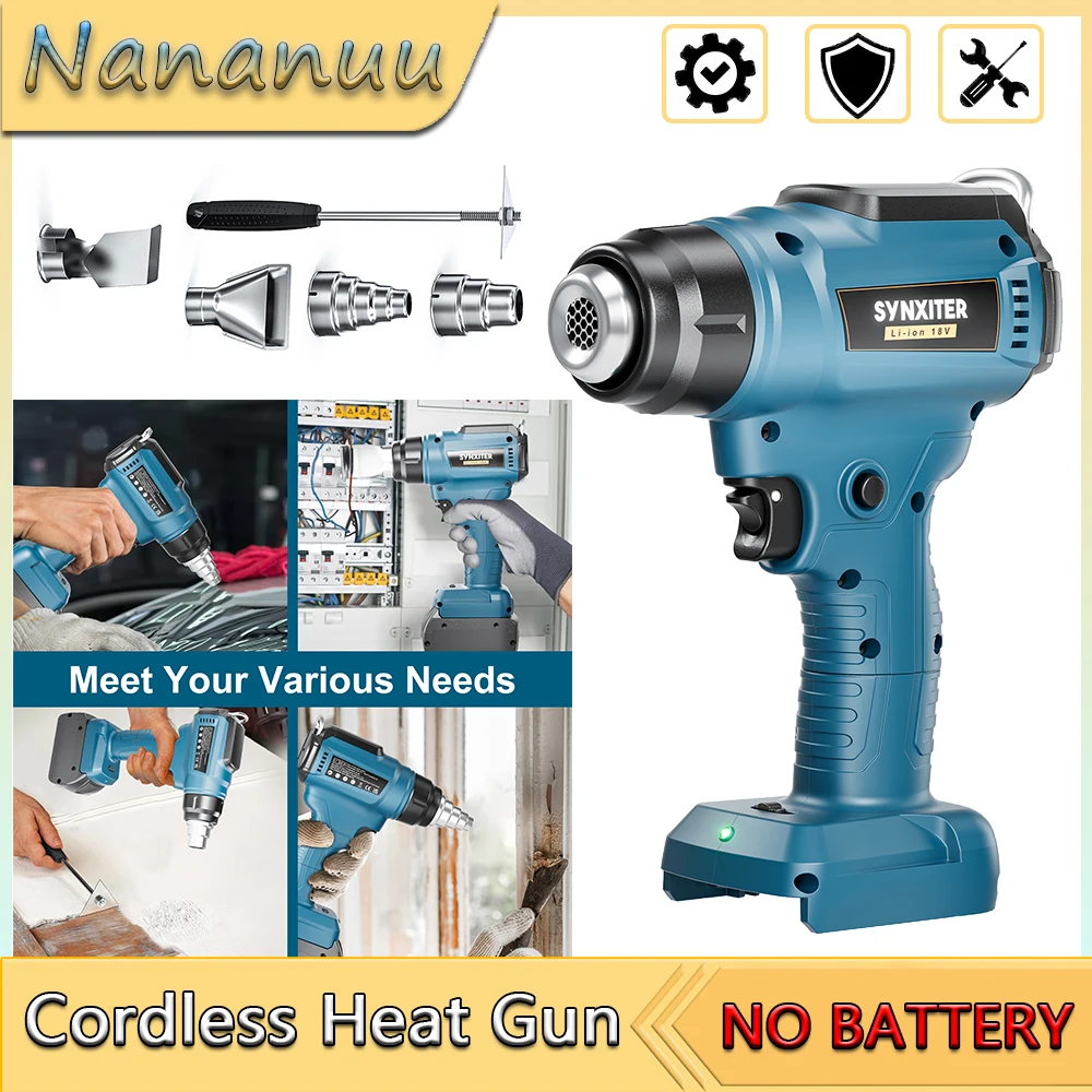 Nananuu Cordless Heat Gun Portable Power Tool Hot Air Gun Air Dryer Soldering Thermal Blower LED display For Bosch 18V Battery